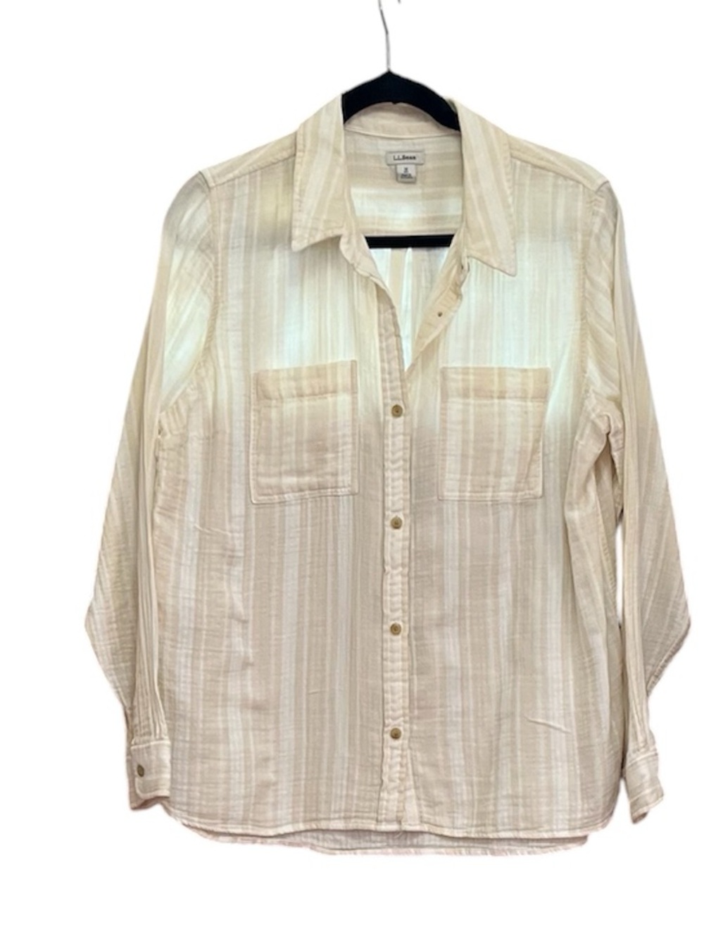 L.L Bean Cream Striped Cloud Gauze Button Up Shirt size M